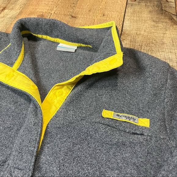 Columbia PFG Women's Blue Fleece Yellow Trim 1/4 Snap Jacket Sz S Outdoors Warm - Picture 2 of 4